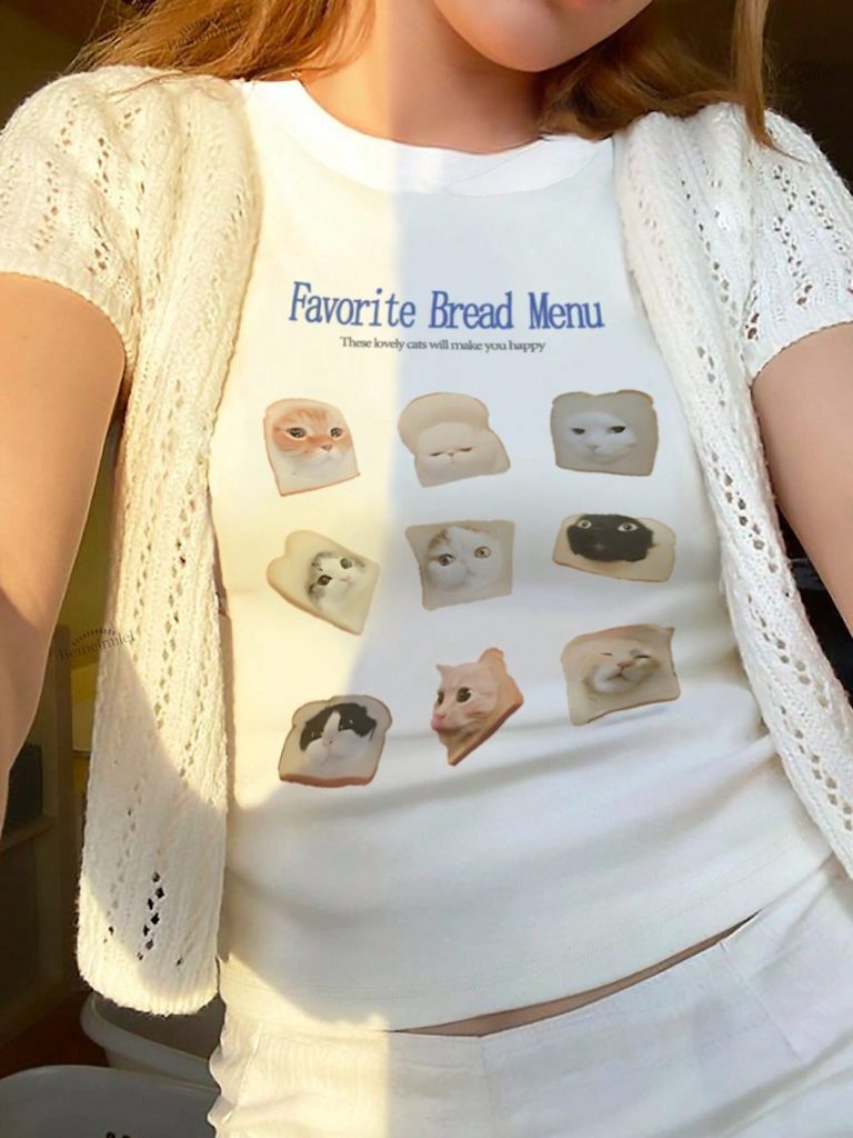 Beige Cartoon Print Square Tee