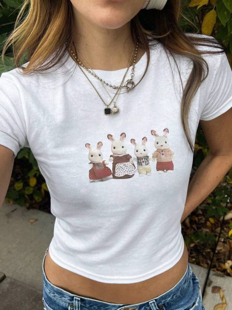 Brown Cartoon Print Halter Tee