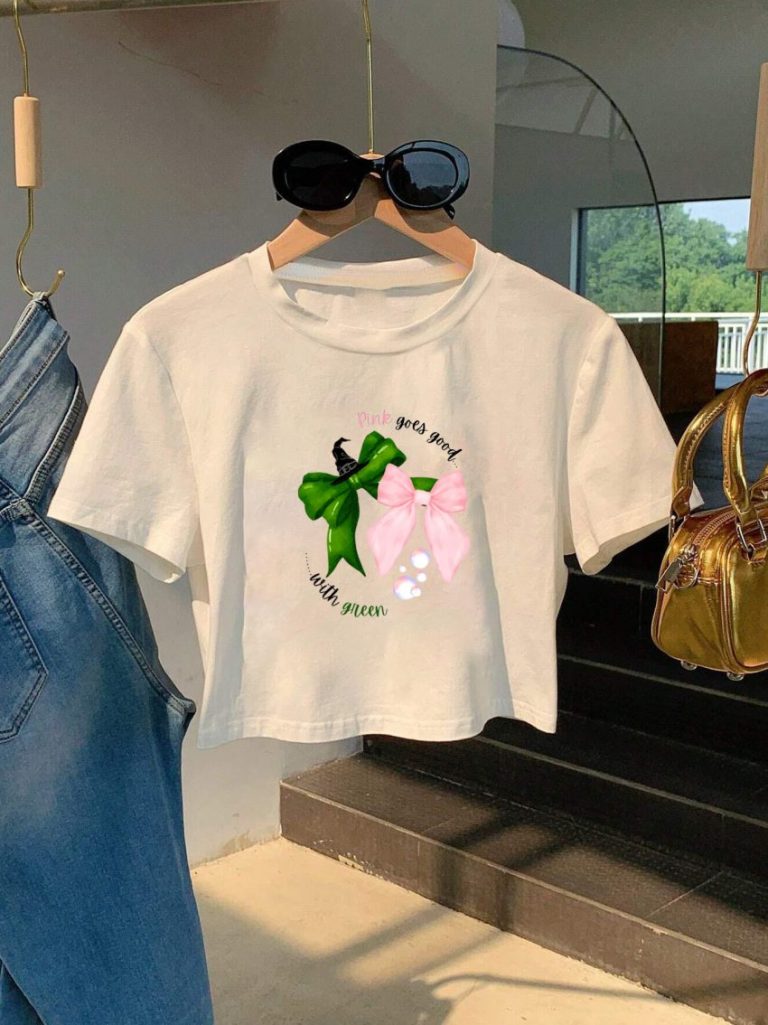 Green Butterfly Print V-Neck Tee