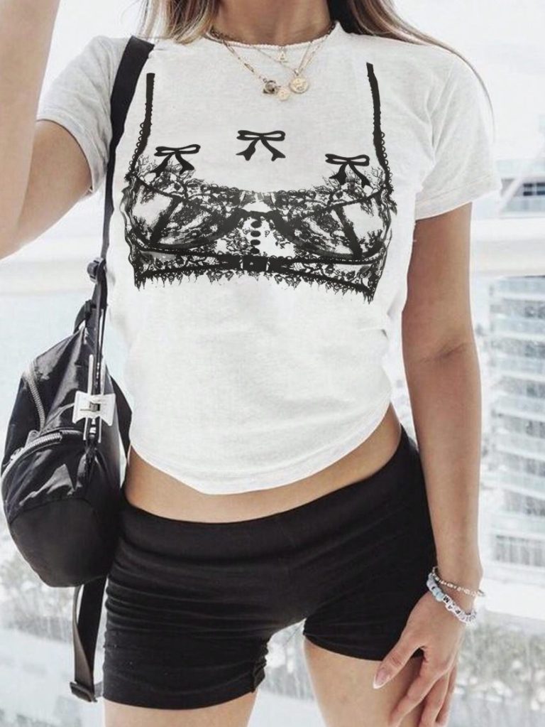 Beige Skull Print V-Neck Tee