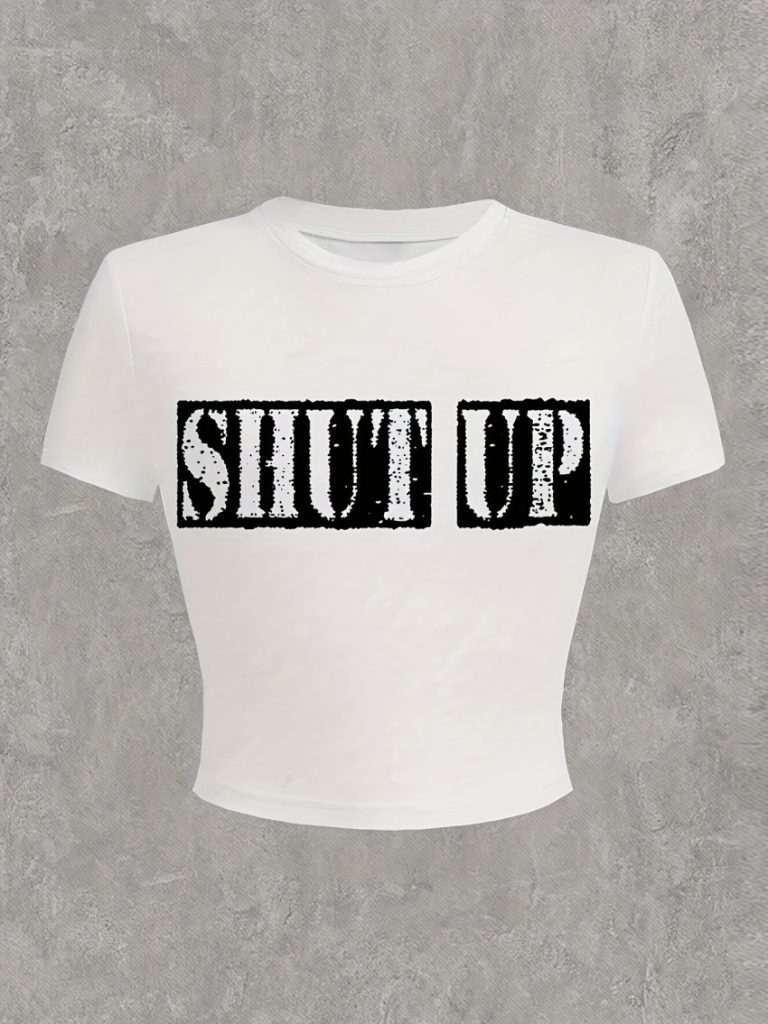 White Letter Print Collared Tee