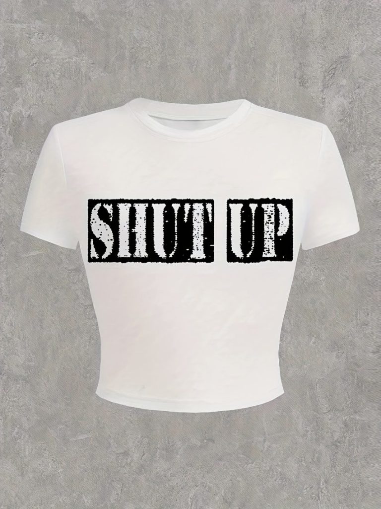 White Letter Print Collared Tee