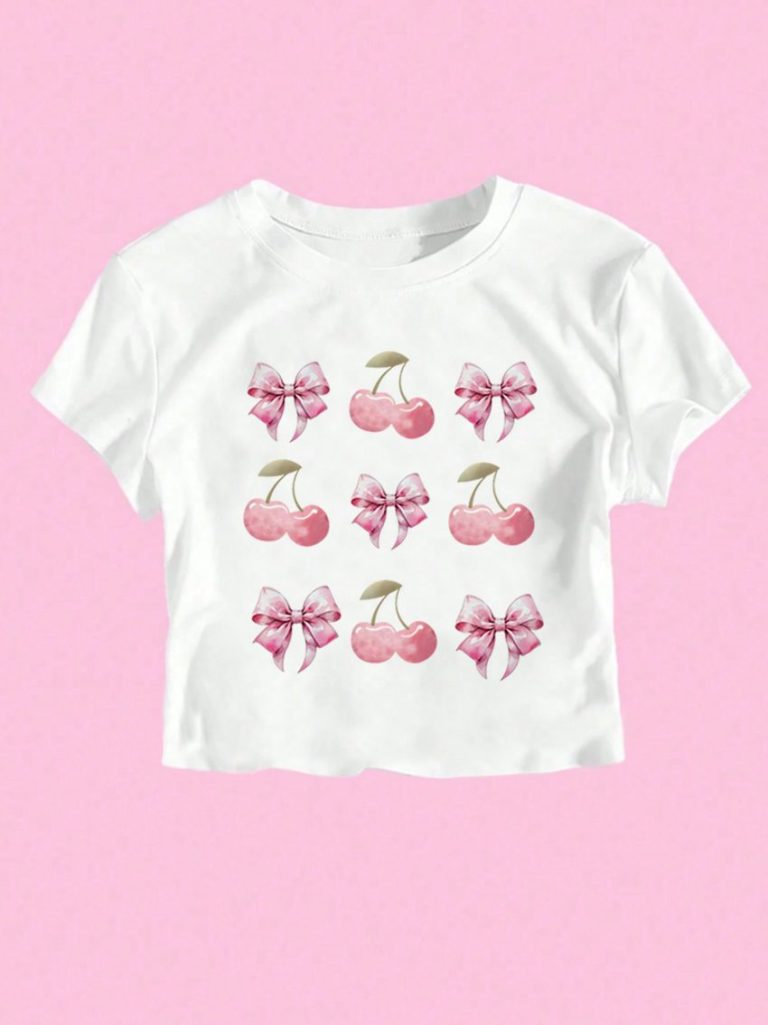 Pink Heart Print V-Neck Tee