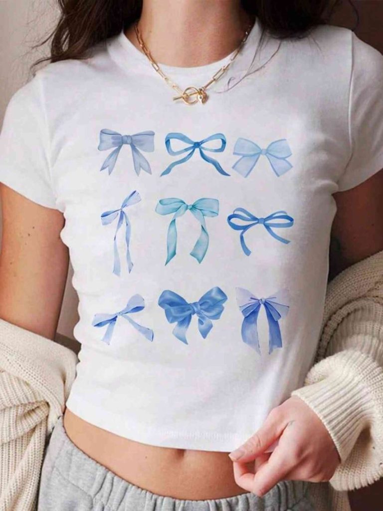 Blue Butterfly Print Halter Tee