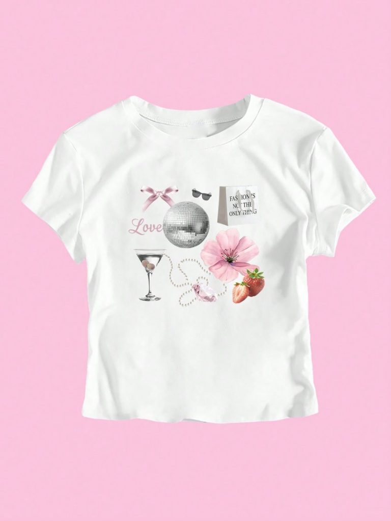 Pink Butterfly Print V-Neck Tee