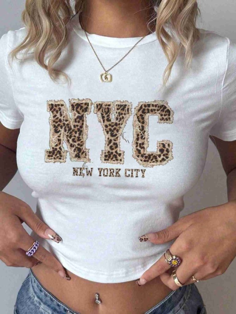 Beige Letter Print V-Neck Tee