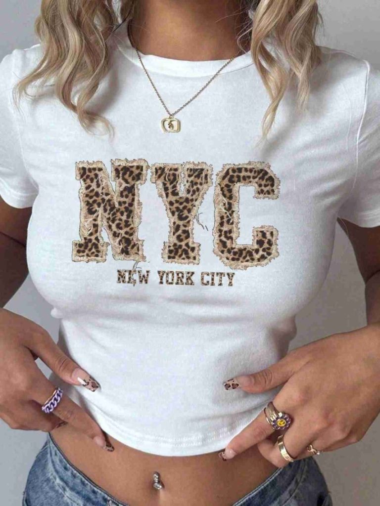 Beige Letter Print V-Neck Tee