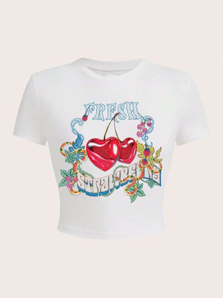 Beige Heart Print Crew Tee