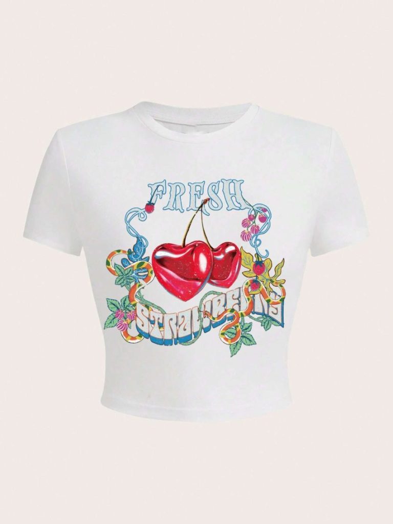 Beige Heart Print Crew Tee