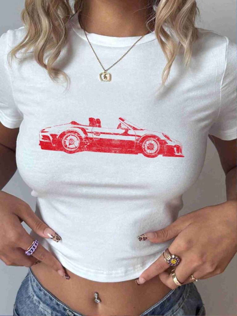 White Heart Print Square Tee