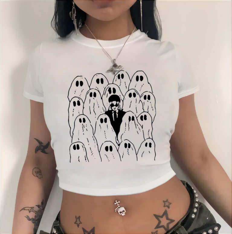 Beige Skull Print Crew Top