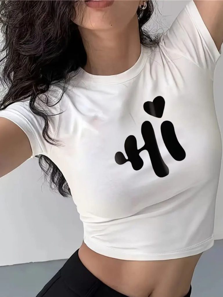 Hi Heart Fitted Cotton Crop Tee