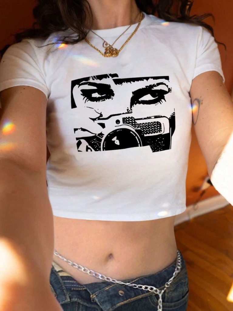 Car Print Crop Cotton Tee
