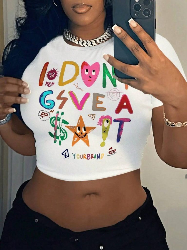 Colorful Slogan Crop Cotton Tee