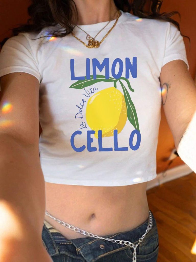 Lemon Print Crop Cotton Tee