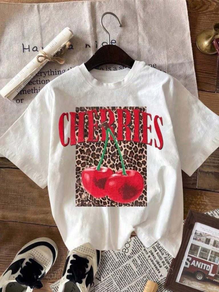 Cherry Leopard White Tee