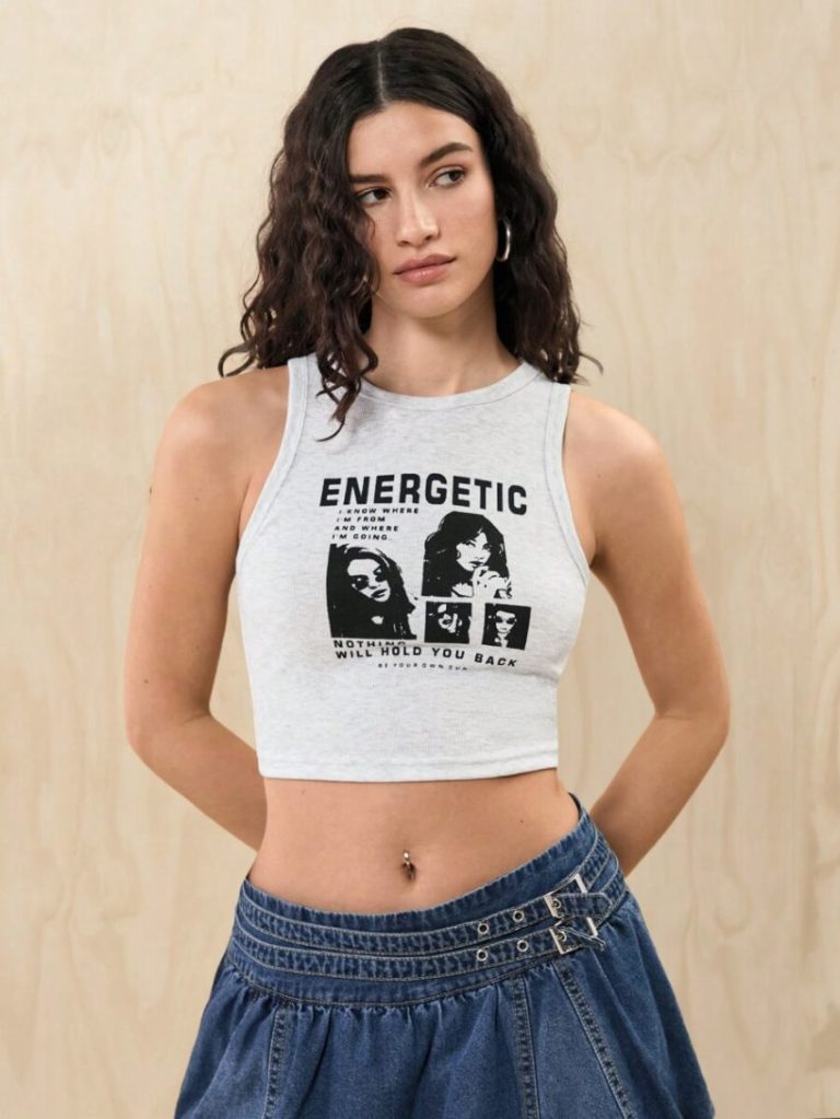 Slogan Crop Tank Cotton Top