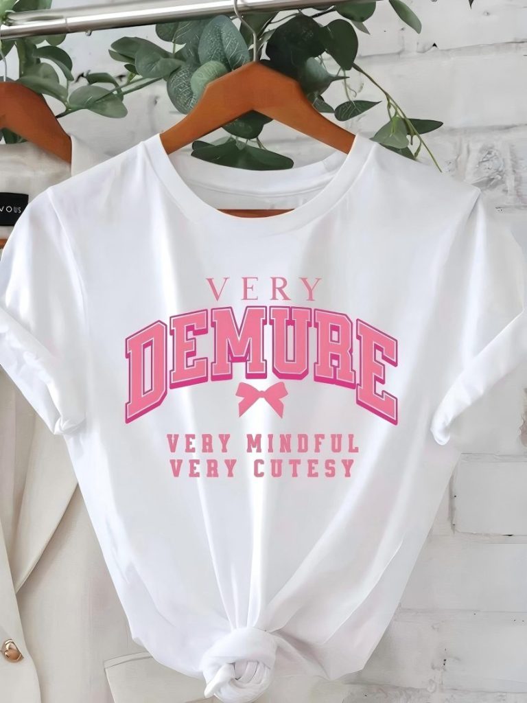 Demure Bow Letter Print Tee