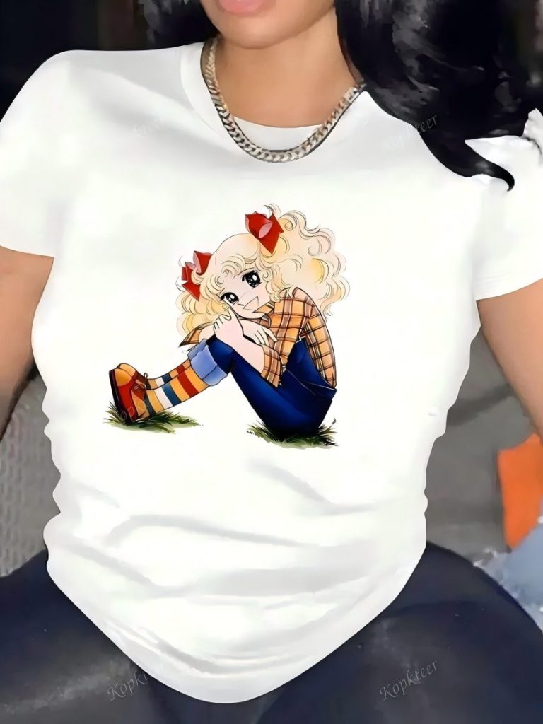 Cute Cartoon Girl Print Tee