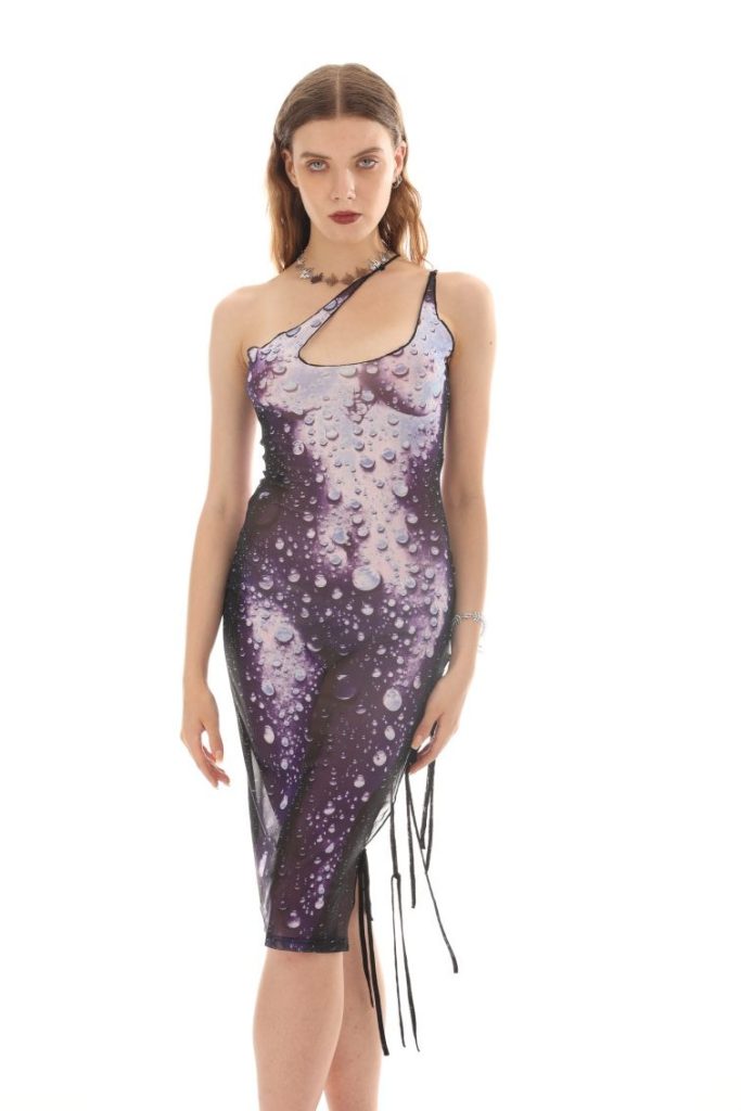 Purple Bead Print Maxi Dress