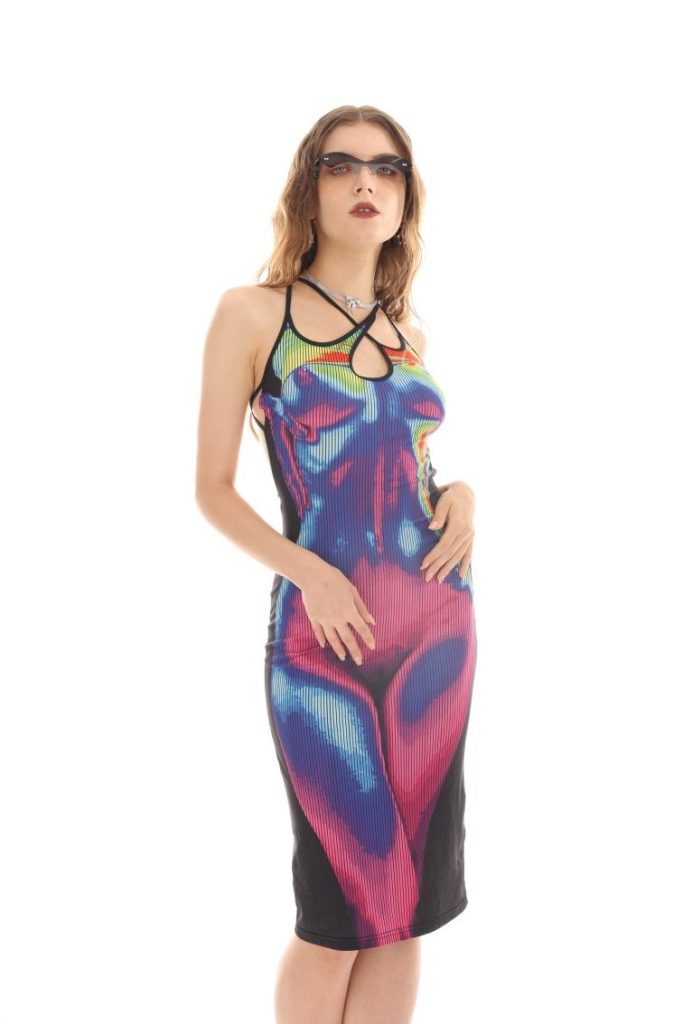 Abstract Print Halter Maxi Dress