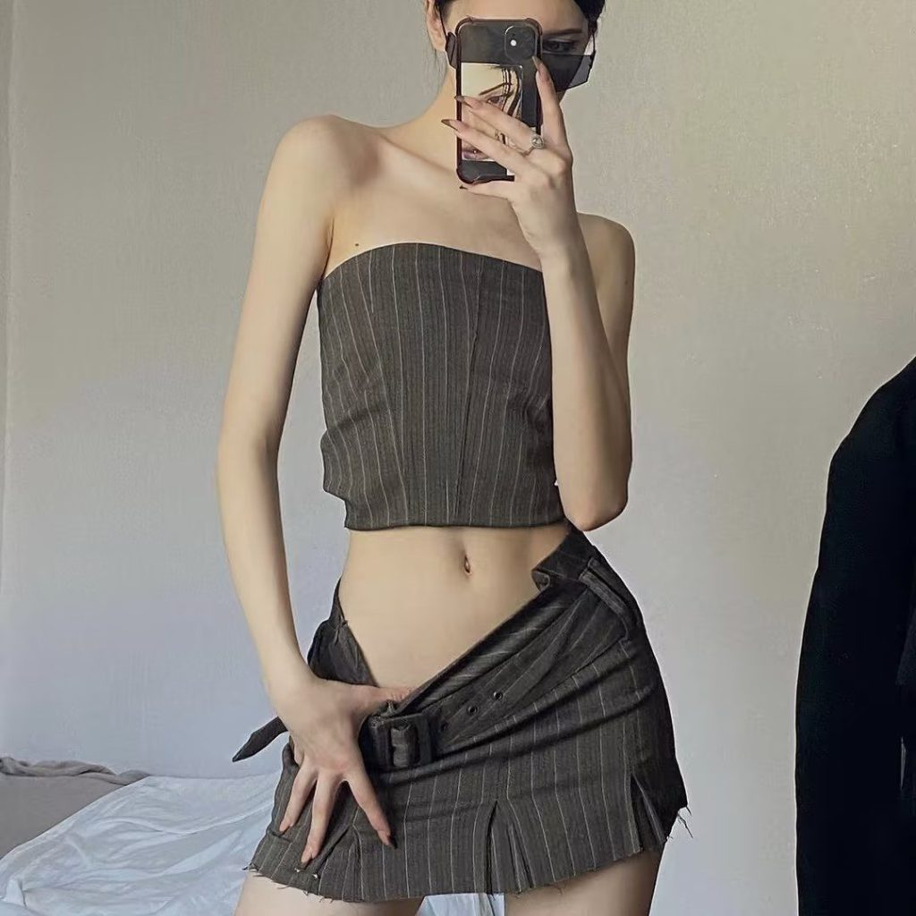 Black Strapless Cutout Mini Set