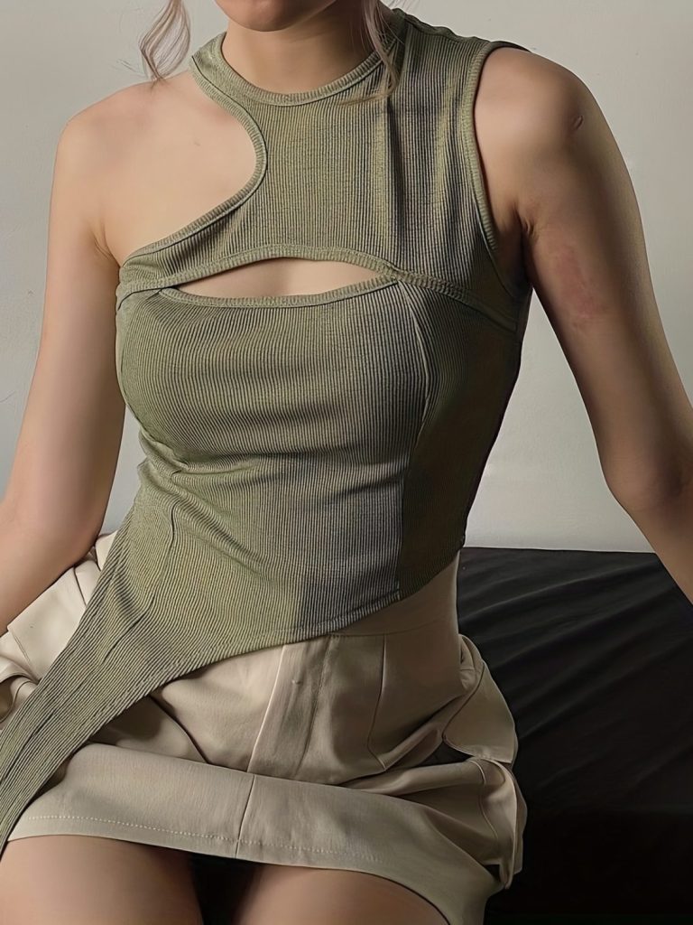 Olive Halter Ruched Crop Top