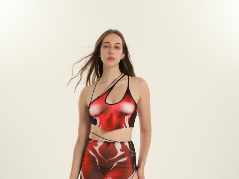 Red Abstract-Print Halter Top