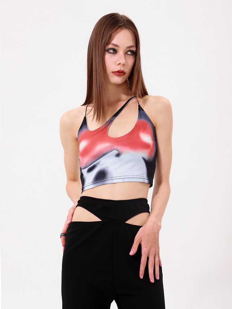 Red Abstract Print Halter Cami