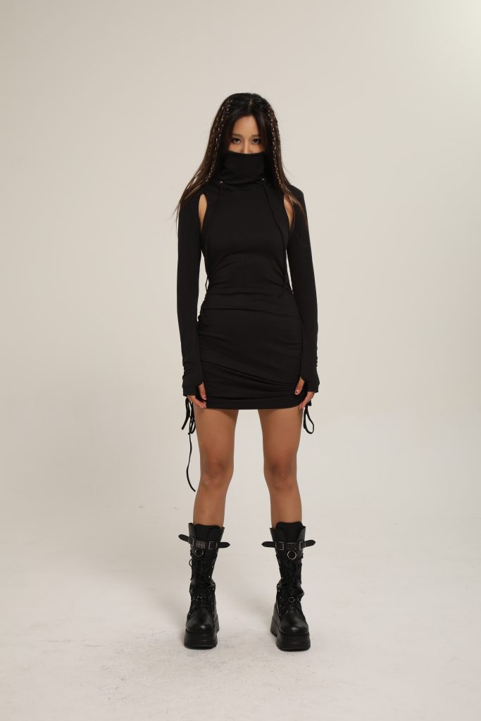 Black Mock-Neck Mini Dress