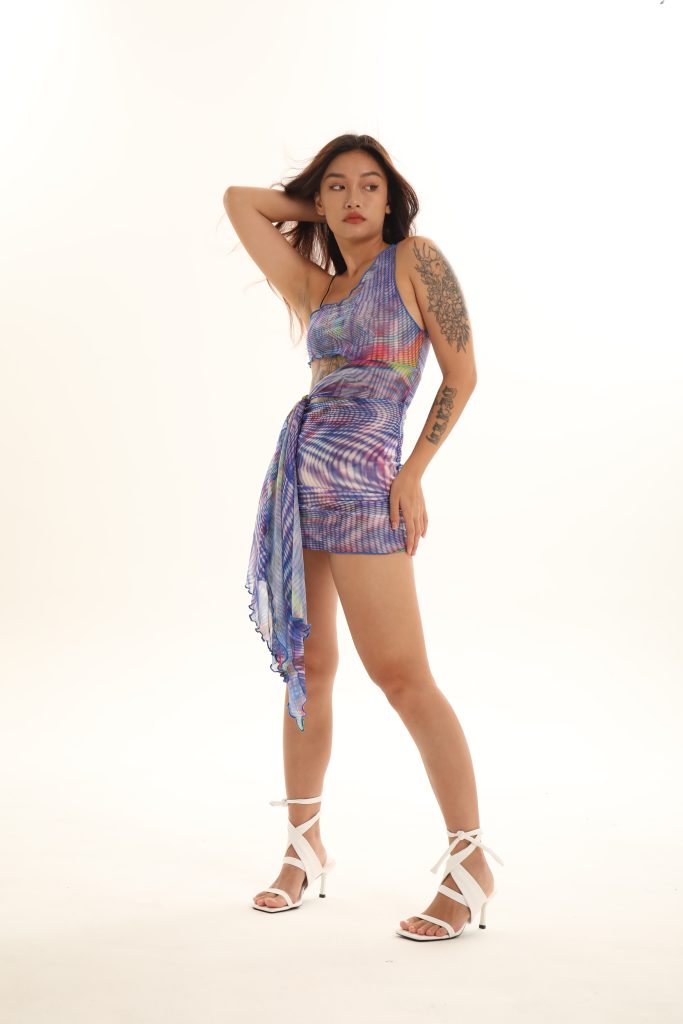 Blue Tie-Dye One-Shoulder Mini Dress