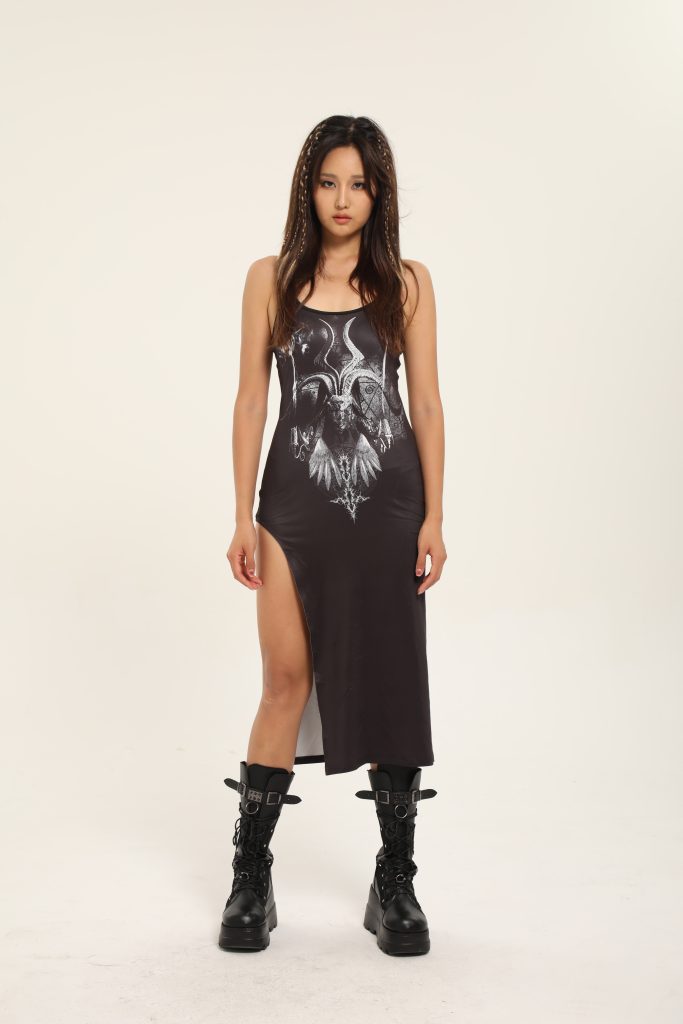 Black Skull Print Maxi Dress