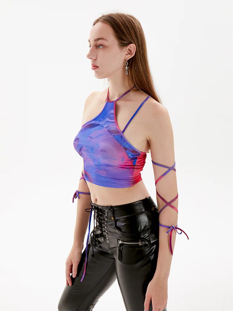 Pink Crisscross Halter Crop Top