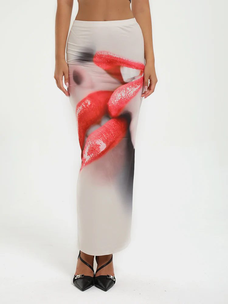 Lip Print Maxi Skirt