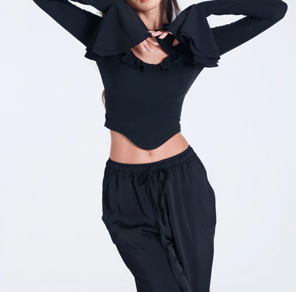 Black Distressed Crop Top
