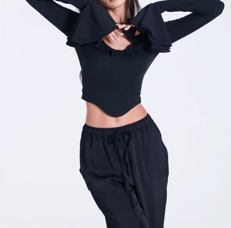 Black Distressed Crop Top