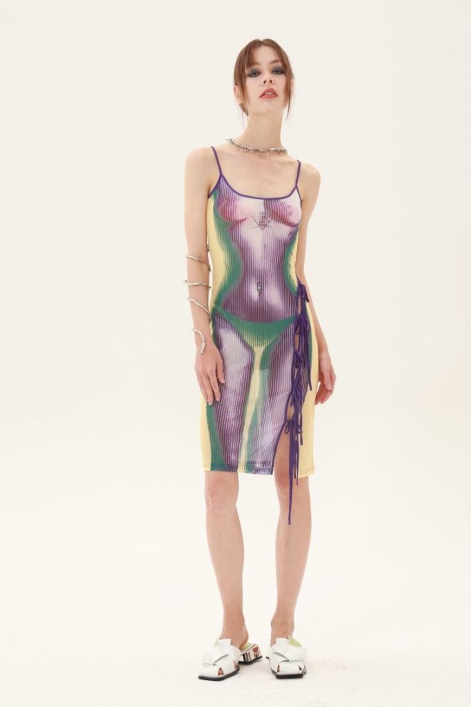 Purple Abstract Print Midi Dress