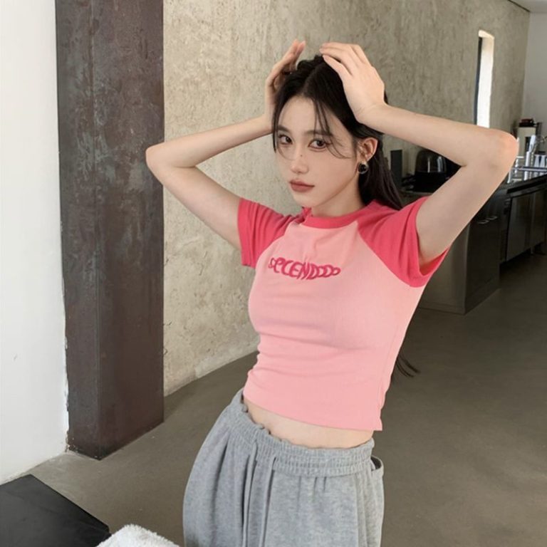 Pink Fitted Crop Top