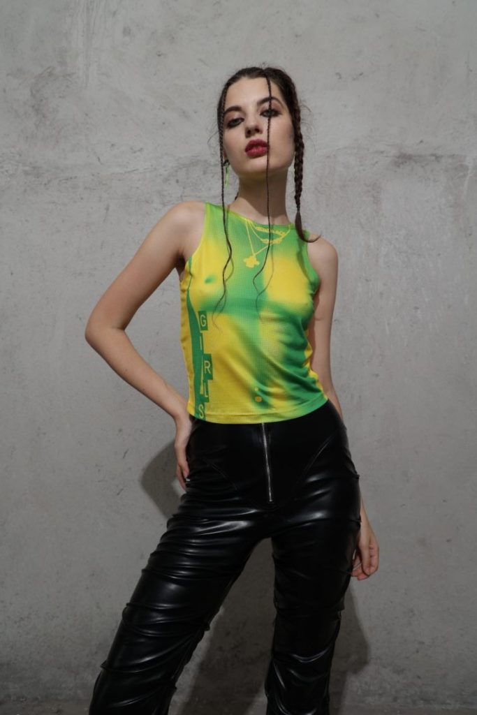 Green Yellow-Print Tank Top