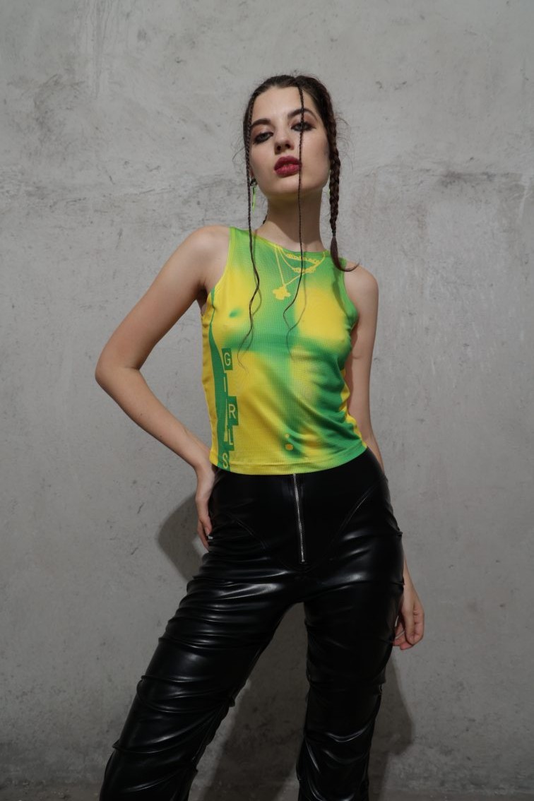 Green Yellow-Print Tank Top