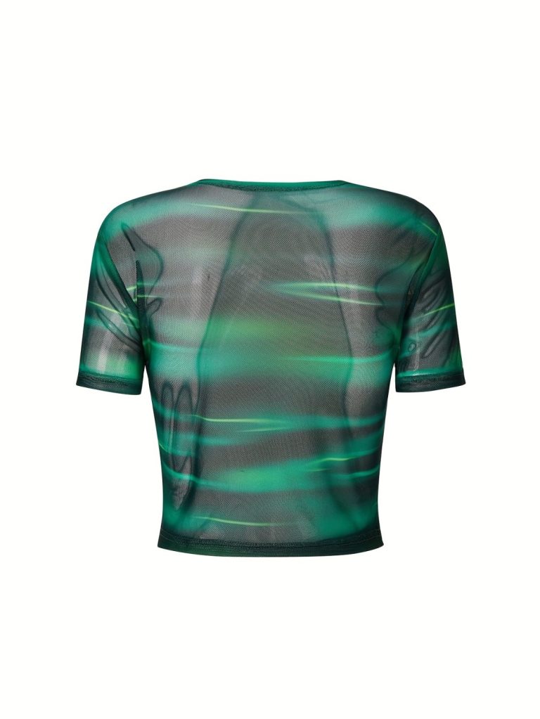 Green Print Mesh Crop Top