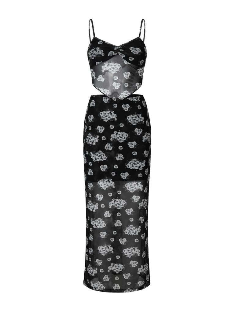 Black Sequin Plunge Maxi Set