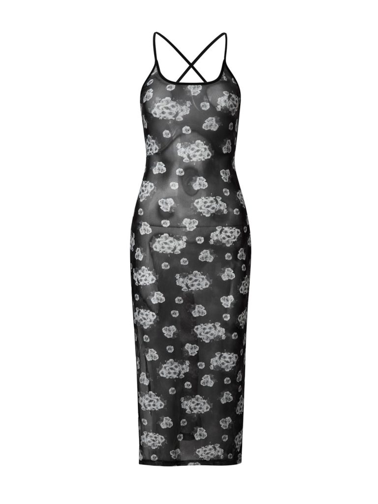 Black Floral Crisscross Midi Dress