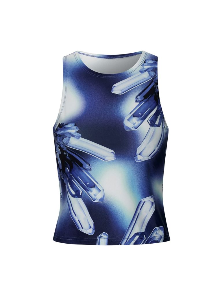 Blue Abstract Mesh Tank Top