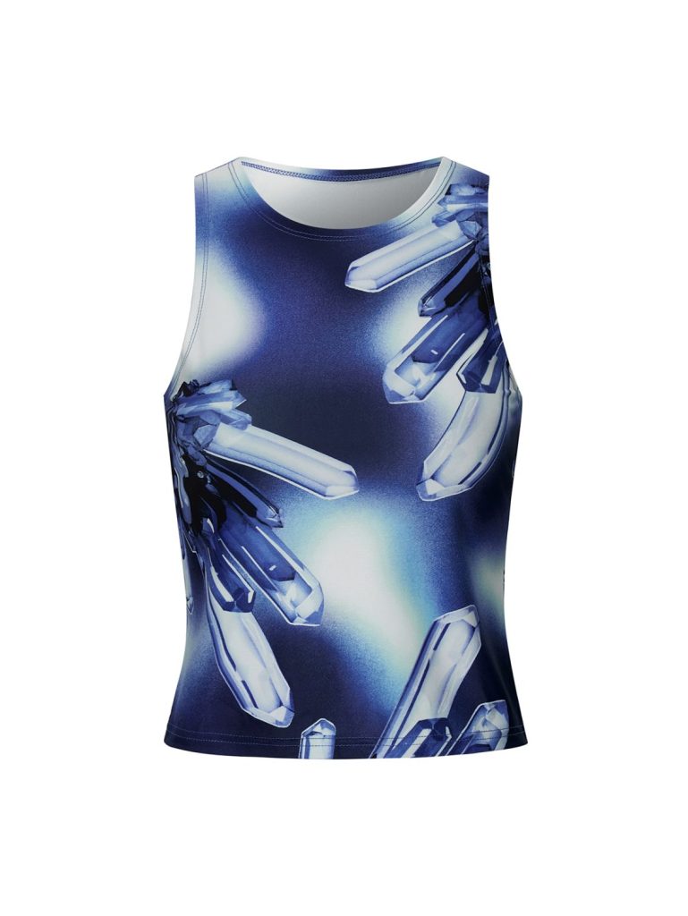 Blue Abstract Mesh Tank Top
