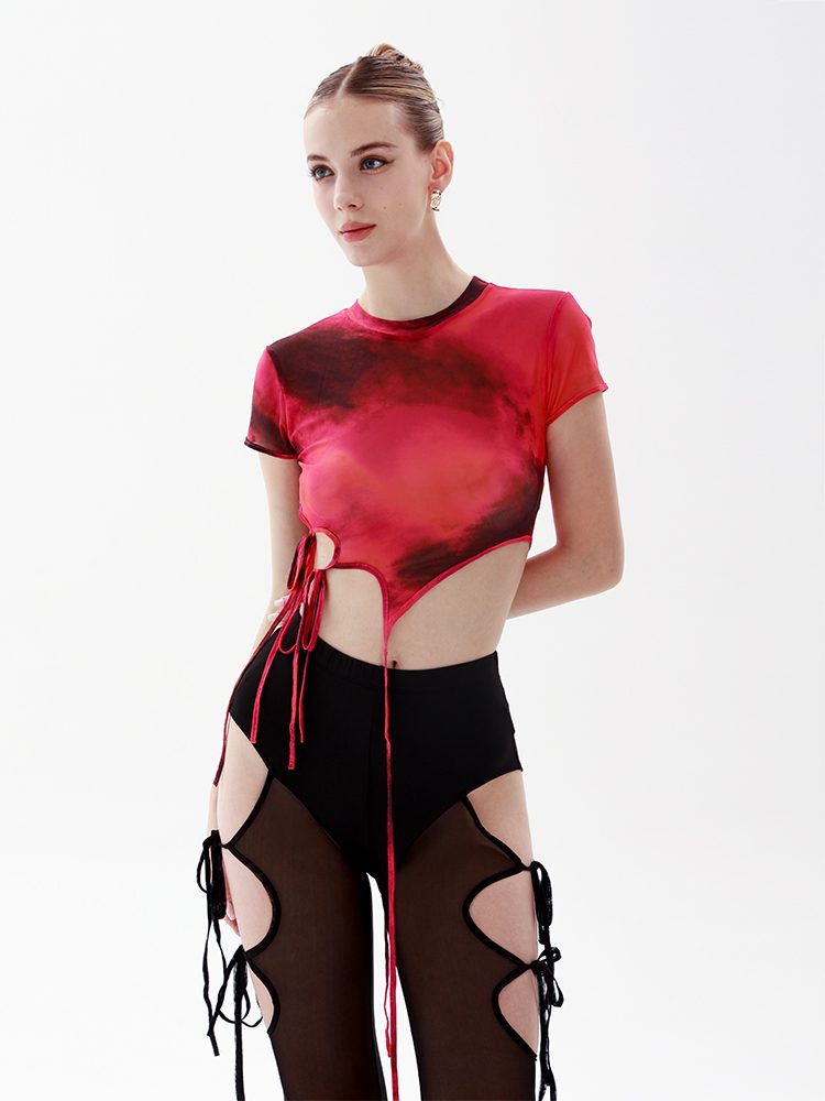 Red Tie-Dye Crop Top
