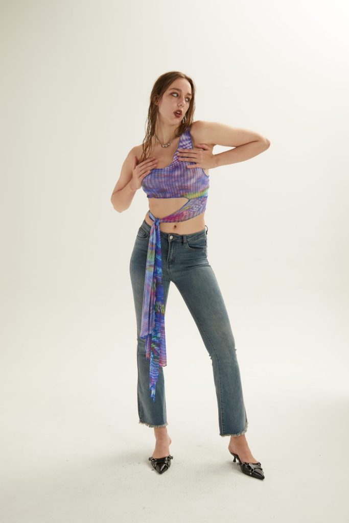 Purple Print Tie-Front Crop Top