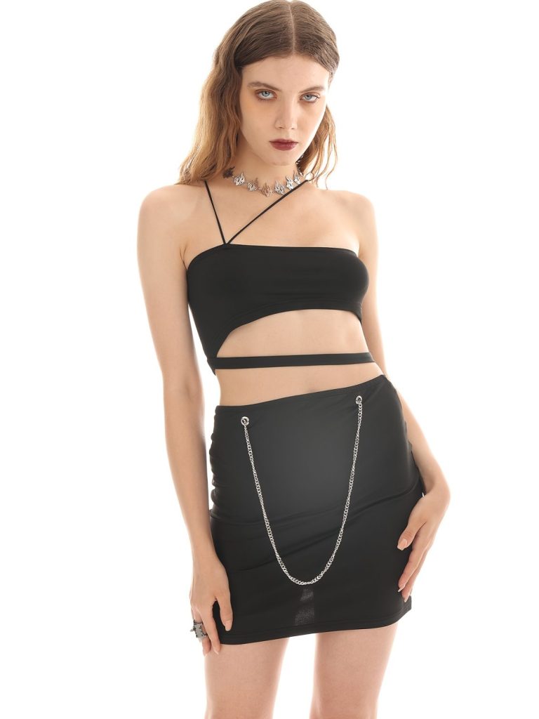 Black One-Shoulder Chain Mini Set