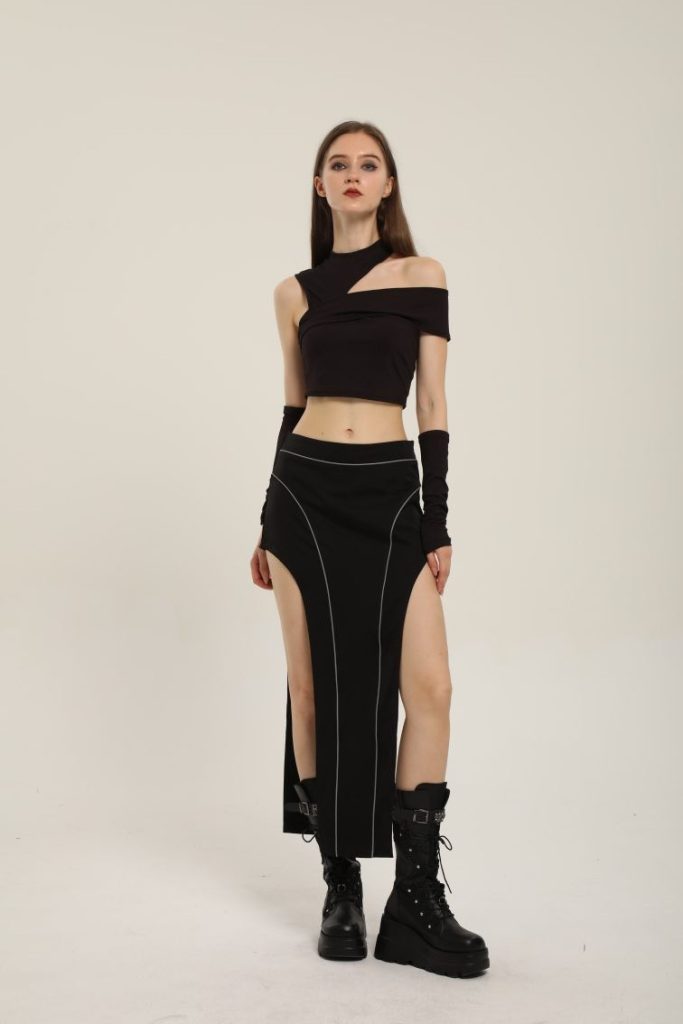 Black Off-Shoulder Slit Maxi Set