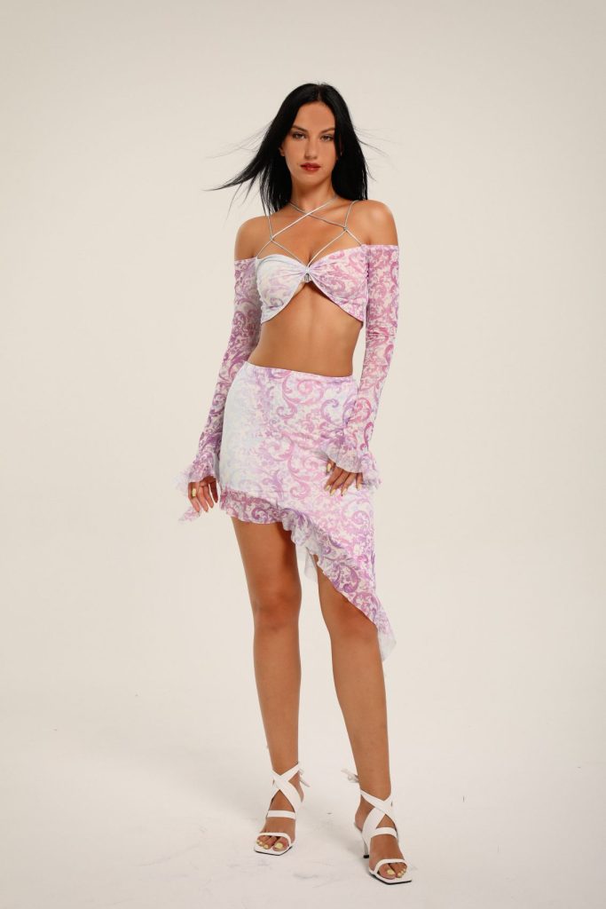 Lace Long-Sleeve Mini Skirt Set